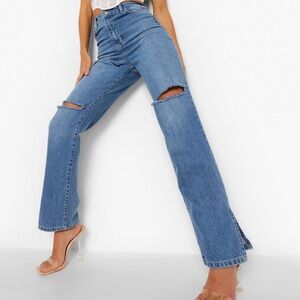 BooHoo split hem straight leg jeans